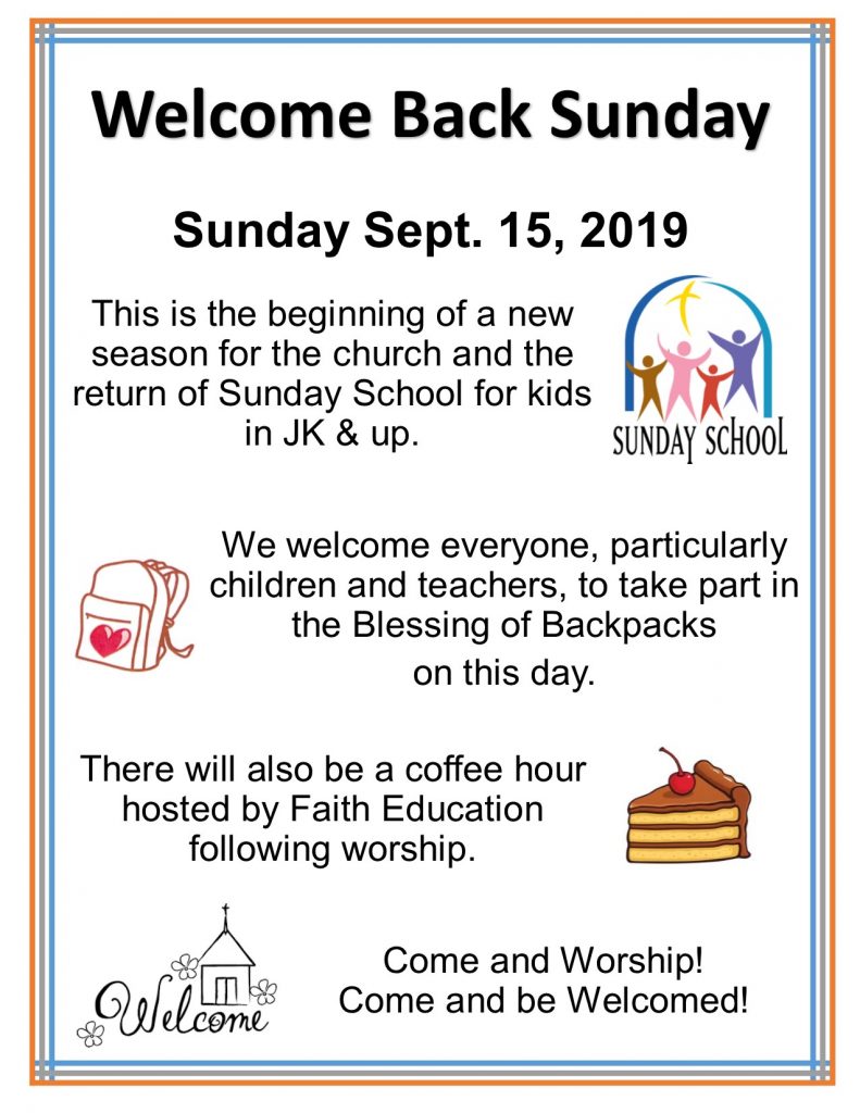 WELCOME BACK POSTER – St. Andrew's Presbyterian Church, Thunder Bay, ON